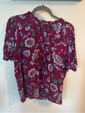 LOFT Burgundy Floral Pintuck Peasant Blouse